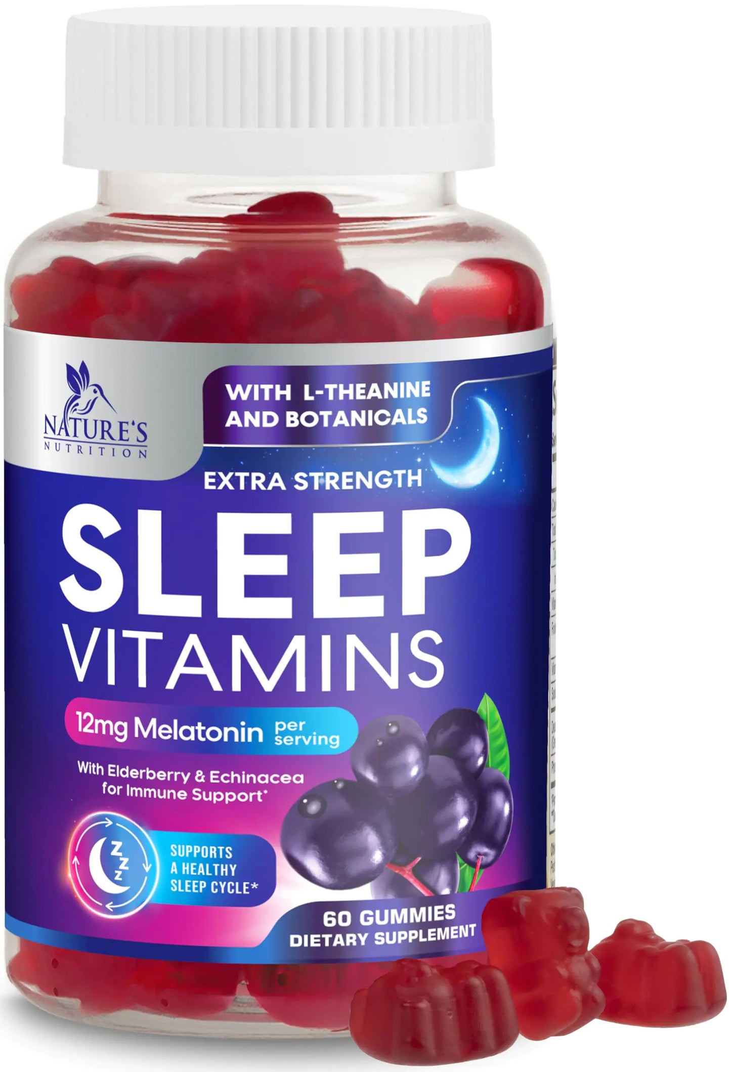 Sleep Gummies - 12mg Melatonin Natural Sleep Vitamin Supplement Formula with L-theanine Chamomile & Lemon Balm - Extra Strength Sleep Gummy Non-Habit Forming Restful Sleep Women & Men - 60 Gummies