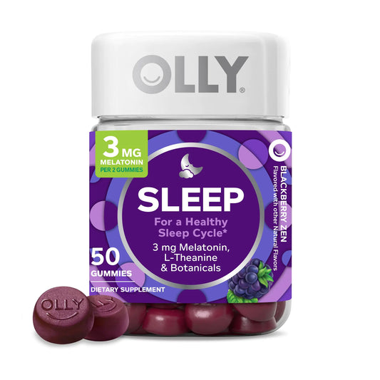OLLY Sleep Gummy Occasional Sleep Support 3 mg Melatonin L-Theanine Chamomile Lemon Balm Sleep Aid Blackberry 50 Count